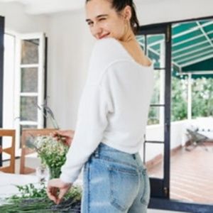Free People Bright White V-neck Soft Fuzzy Princess Sweater